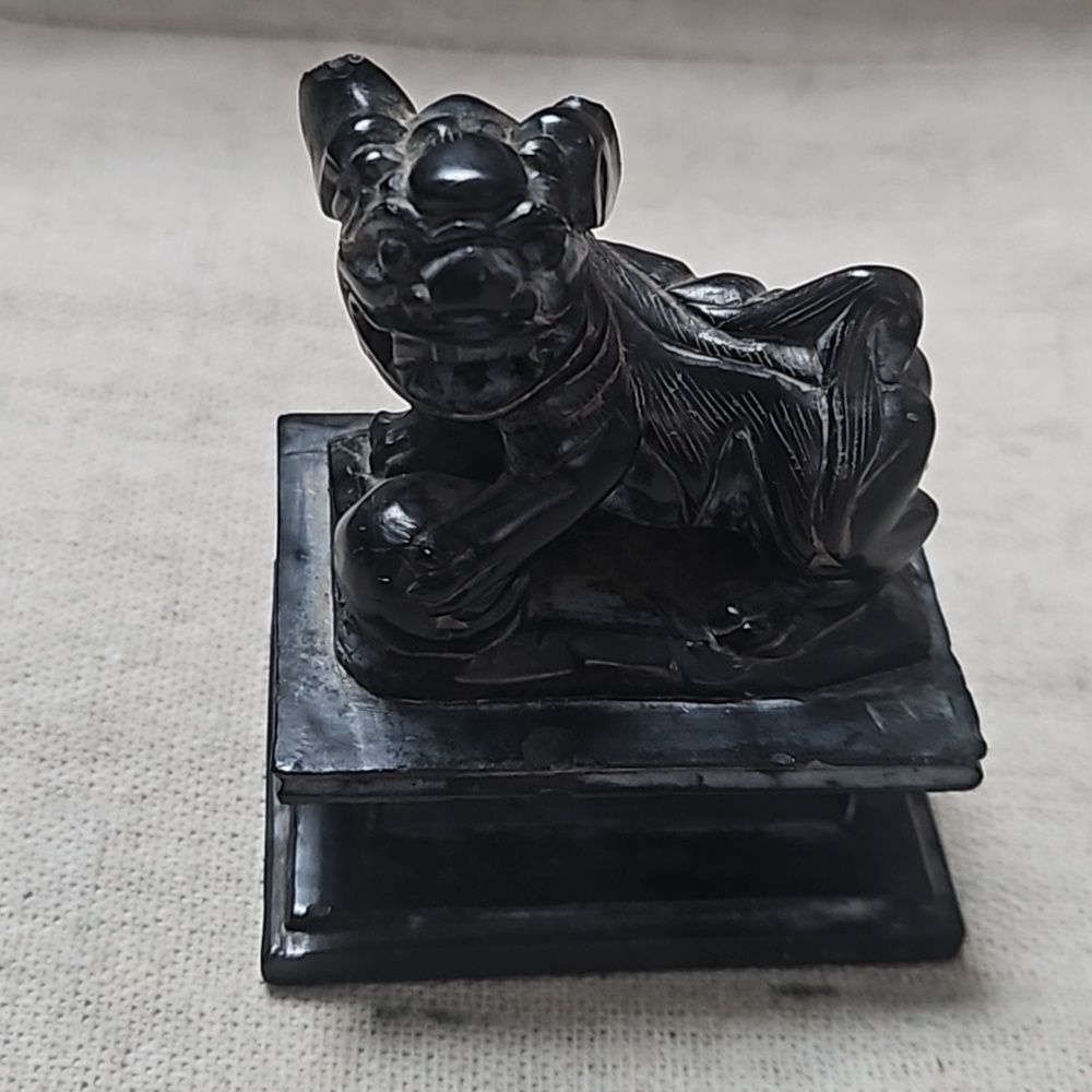 Antique Chinese Foo Dog Black Stone Carved Figurine Statue